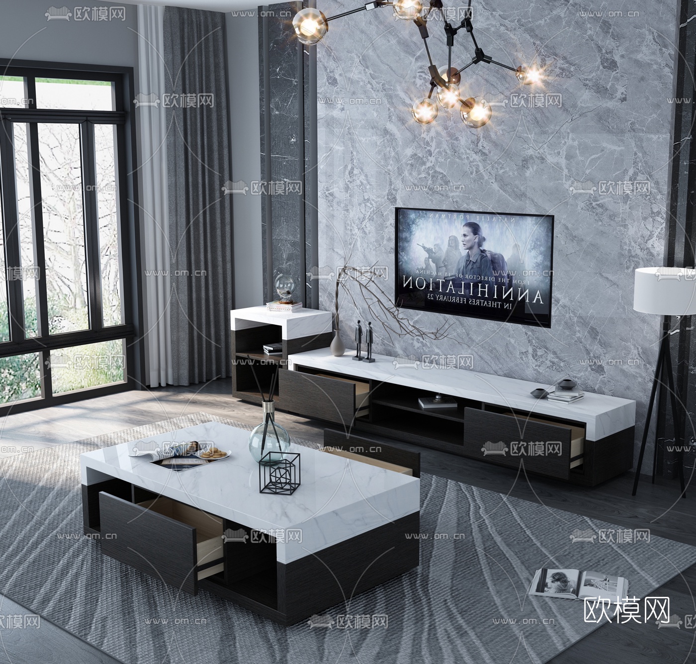 北欧茶几电视柜3d模型下载