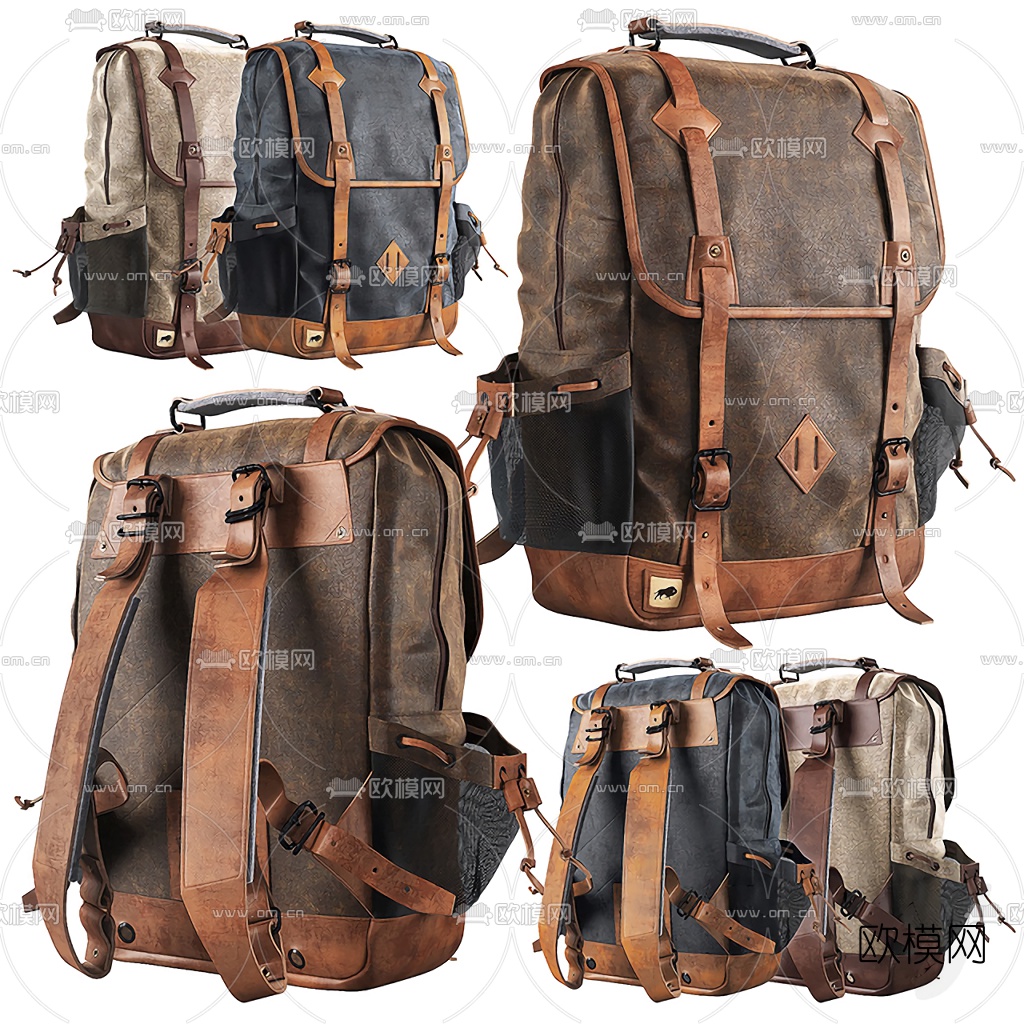 工业风复古双肩包3d模型下载