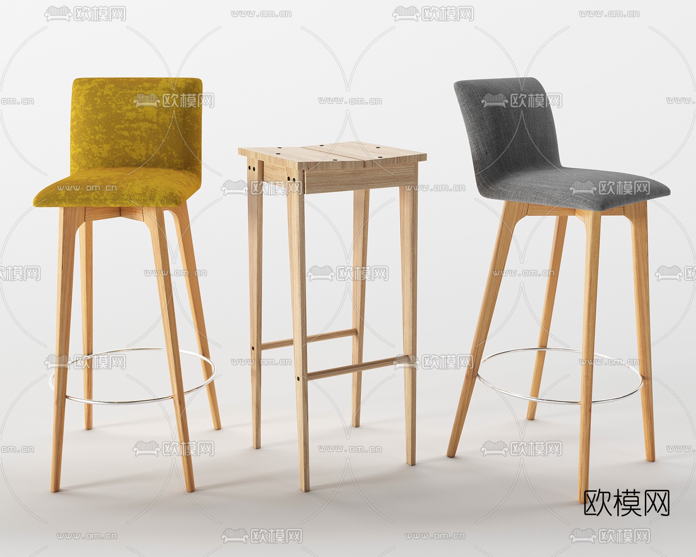 北欧原木吧台椅3d模型下载