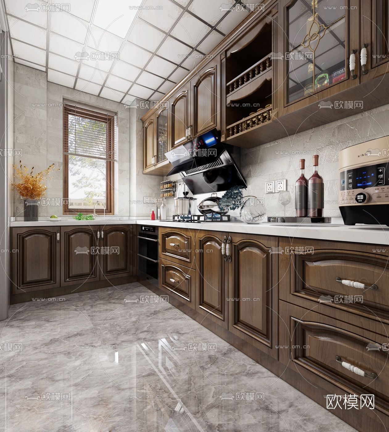 美式整体式厨房3d模型
