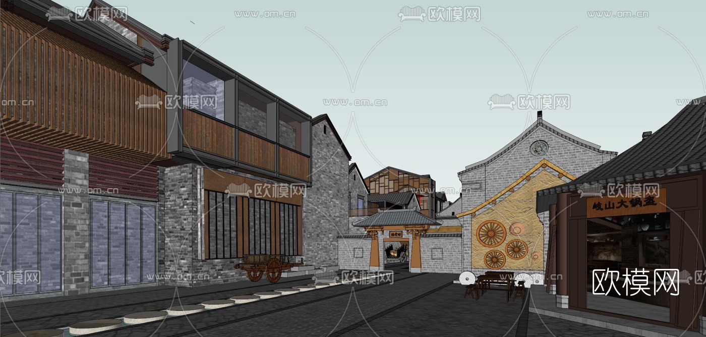 中式仿古小镇su模型下载（渲染图6）