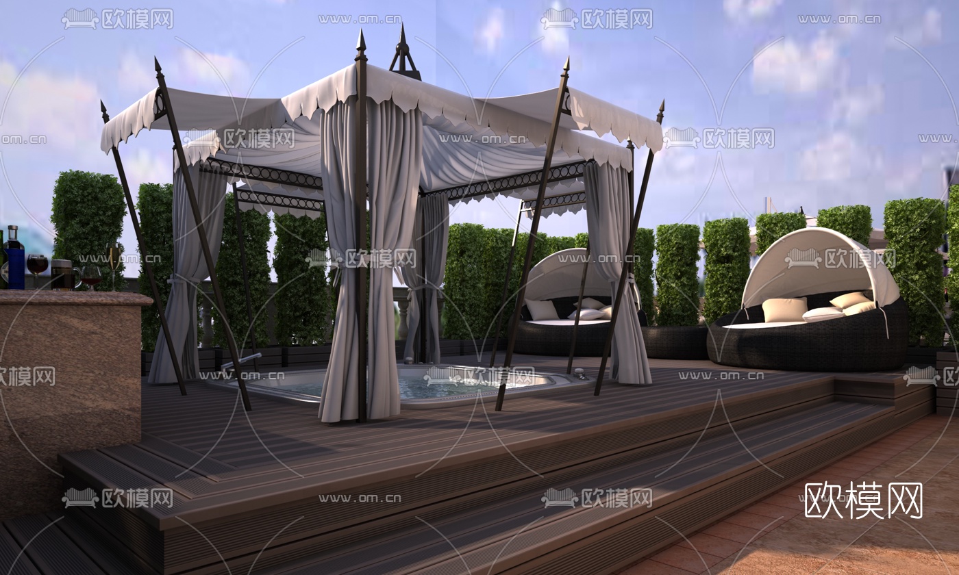 现代露台休闲区3d模型下载