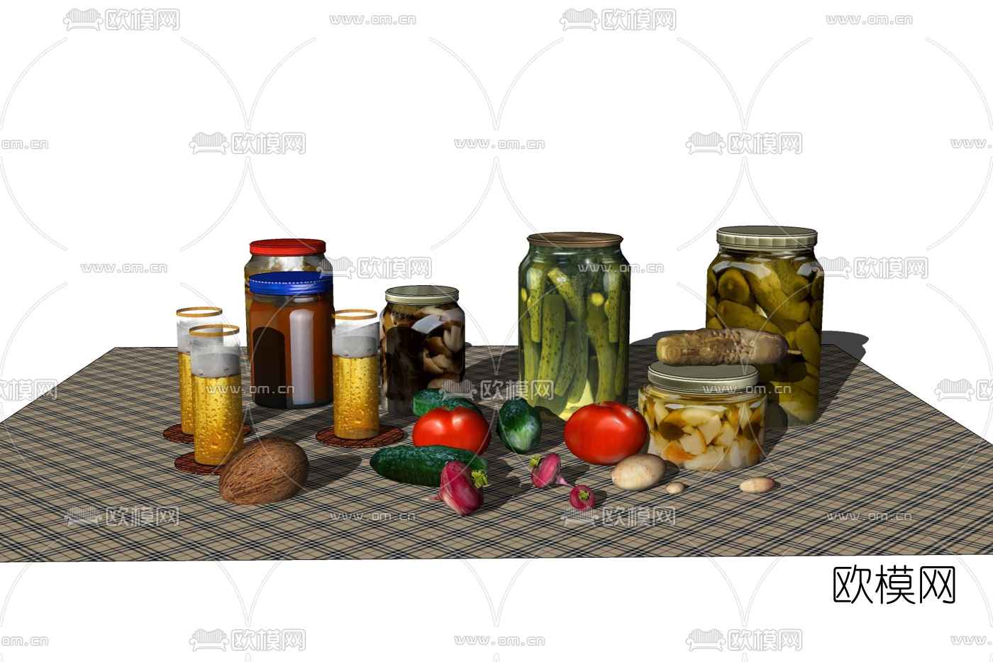 现代腌制蔬菜组合免费su模型下载