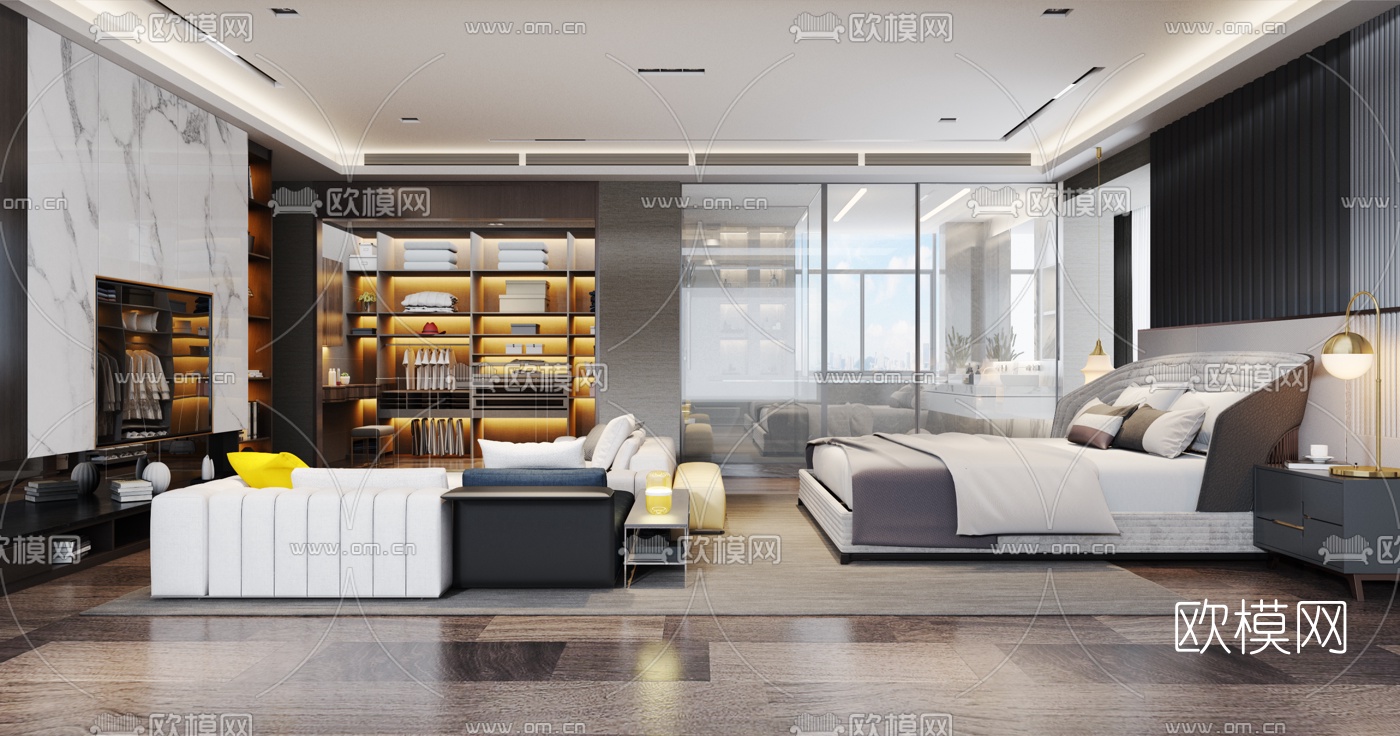 现代公寓客厅卧室3d模型下载