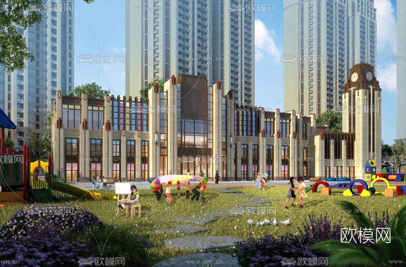 欧式幼儿园建筑外观3d模型下载