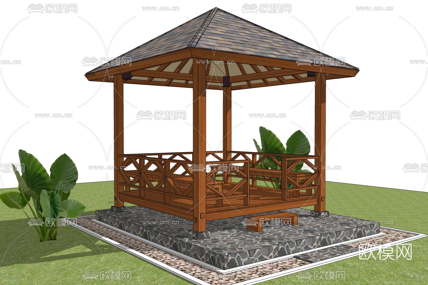 现代实木凉亭免费su模型下载