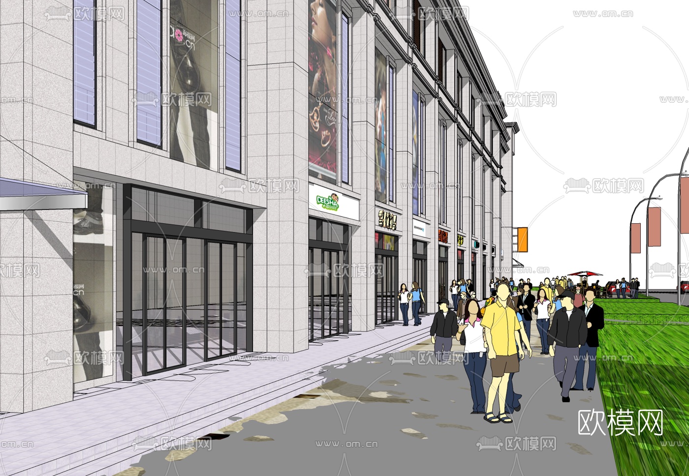现代商业街局部免费su模型下载
