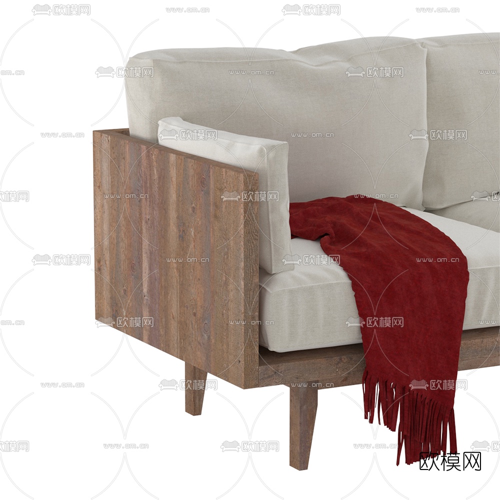北欧原木多人沙发 三人沙发免费3d模型下载（渲染图2）