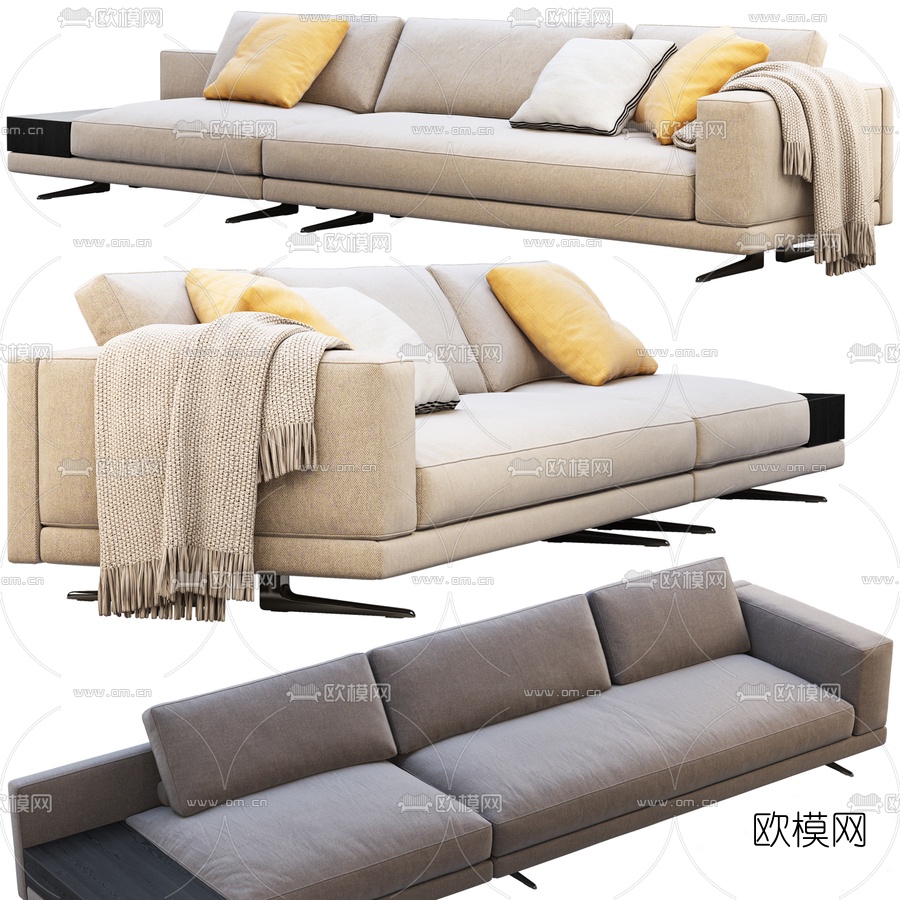 现代布艺多人沙发3d模型下载（渲染图2）