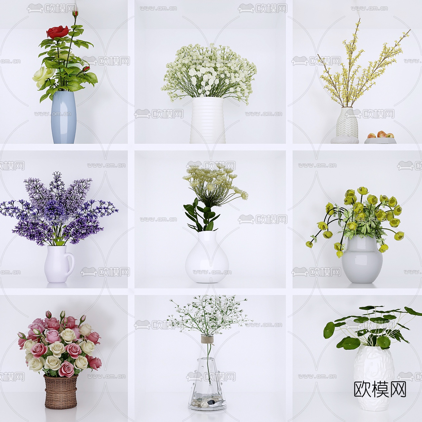 现代陶瓷花瓶插花3d模型下载