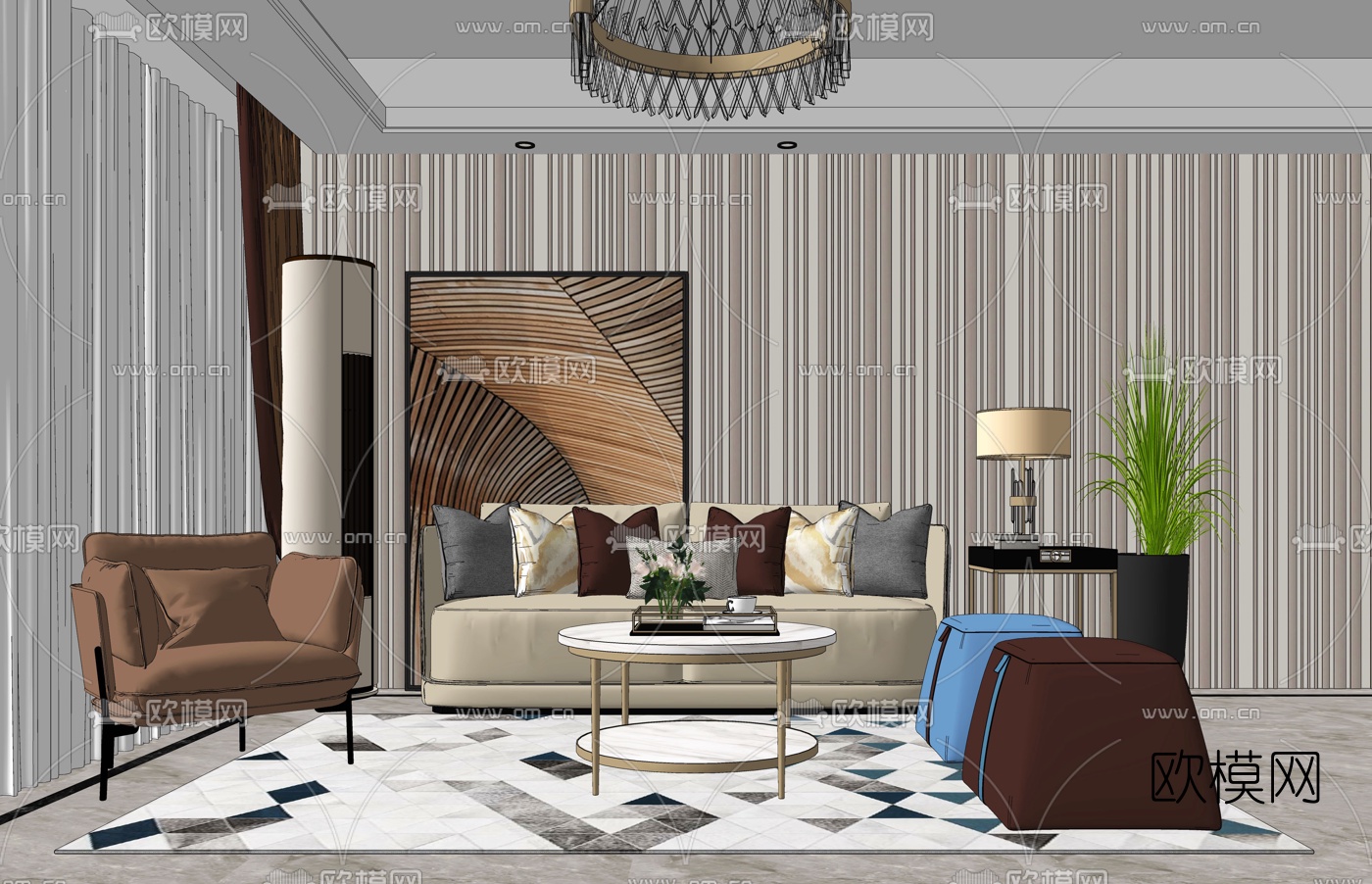 现代简约客厅su模型