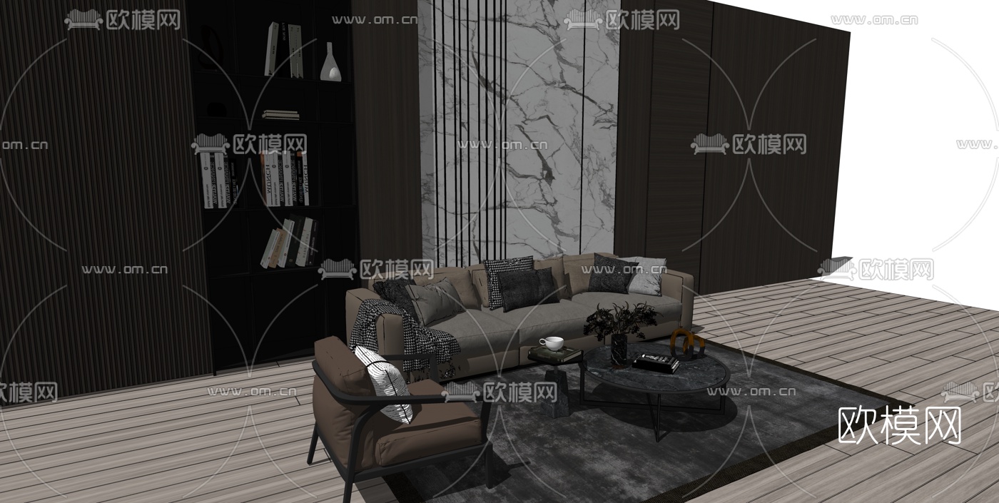现代布艺沙发组合su模型