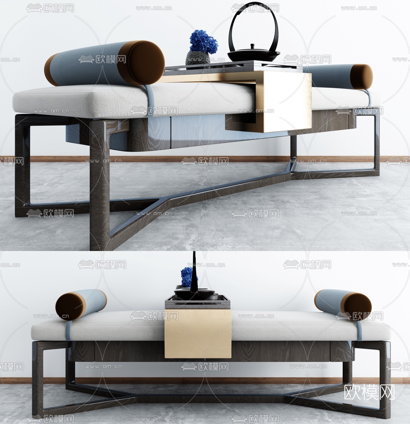 新中式布艺床尾凳3d模型