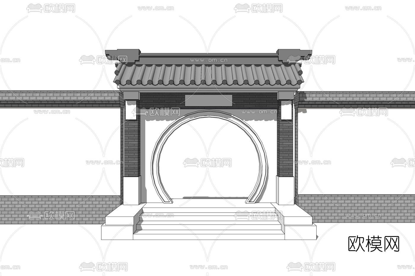 中式月亮门免费su模型下载