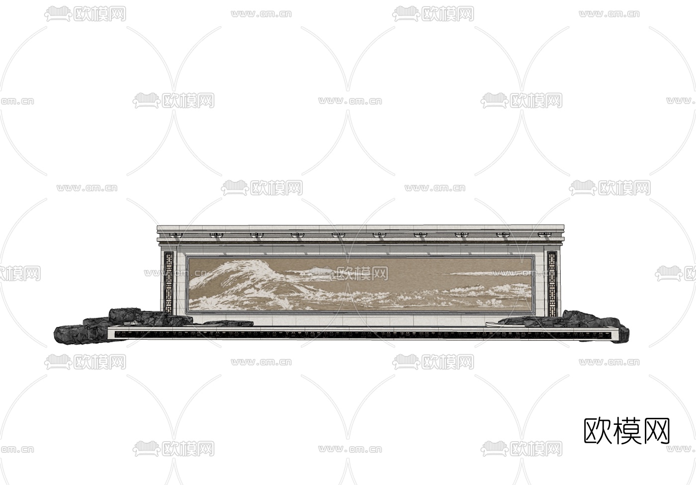 新中式景观墙免费su模型下载