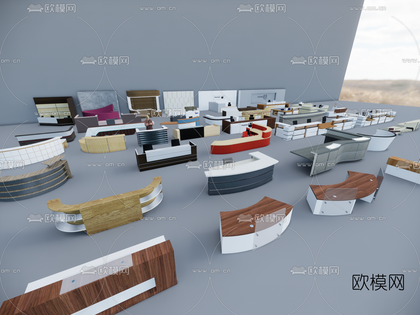 现代接待台组合su模型下载（渲染图2）