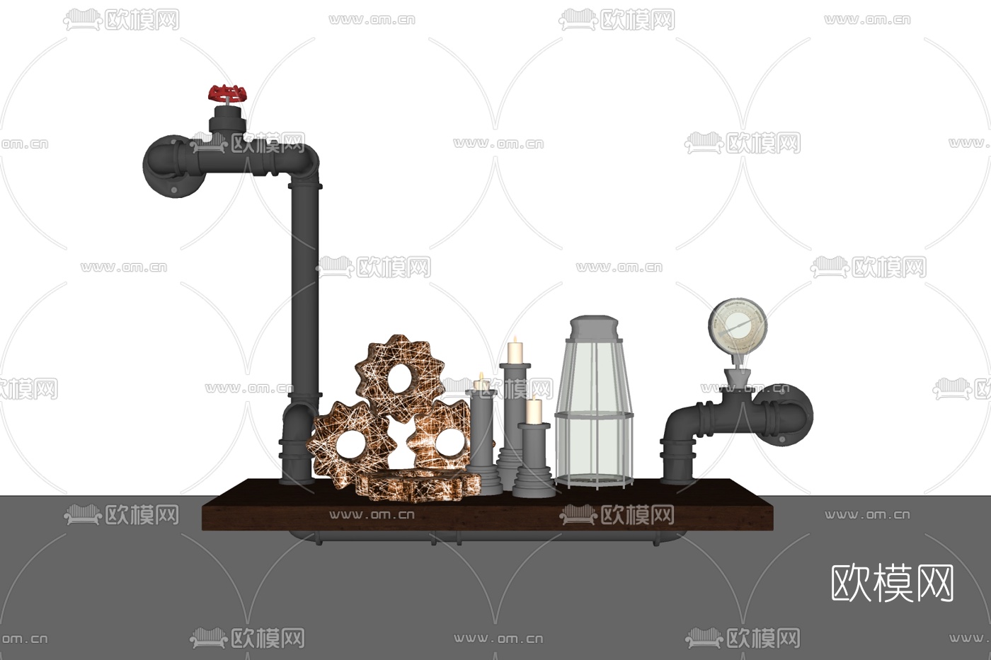 工业风水龙头烛台灯摆件免费su模型下载