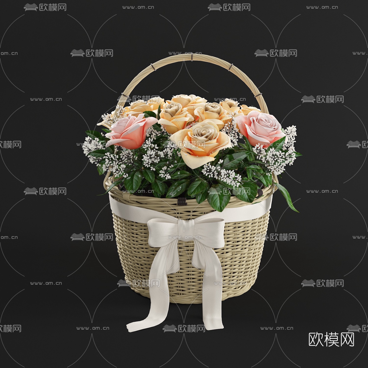 现代藤编花篮3d模型
