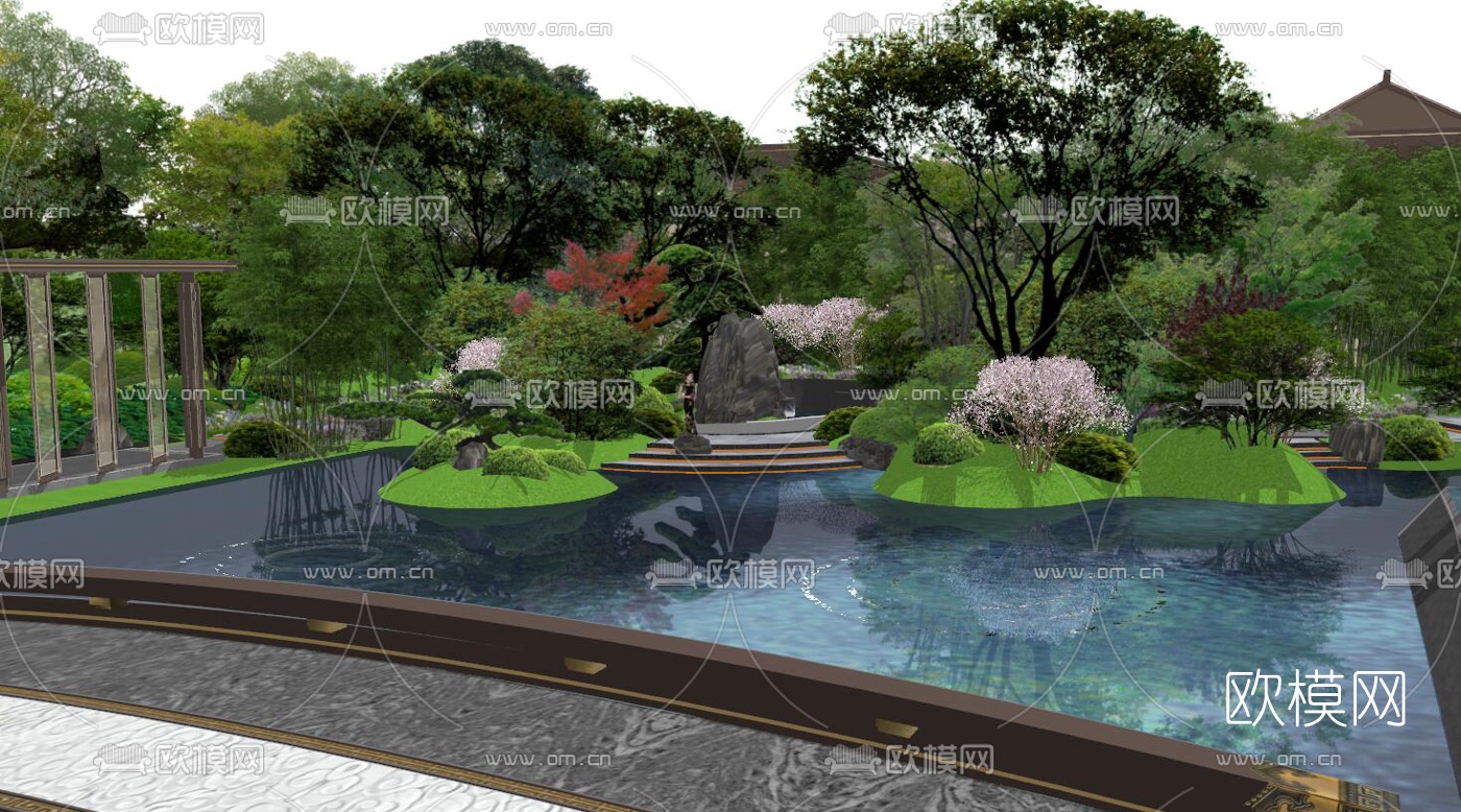 新中式售楼景观皇家蘭台府su模型下载（渲染图7）