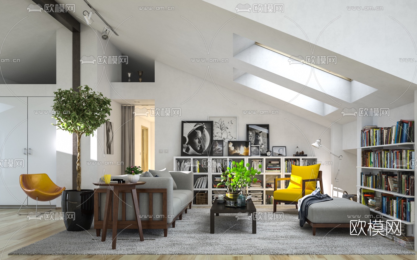 北欧阁楼起居室3d模型下载