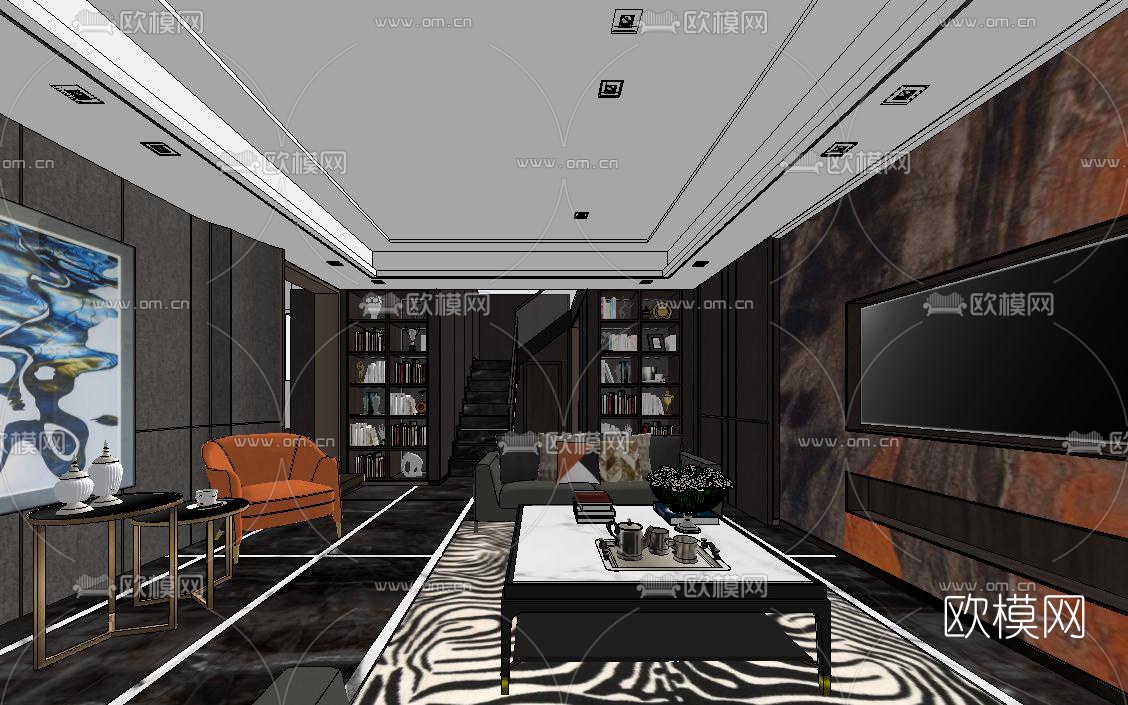 现代轻奢公寓su模型下载（渲染图1）