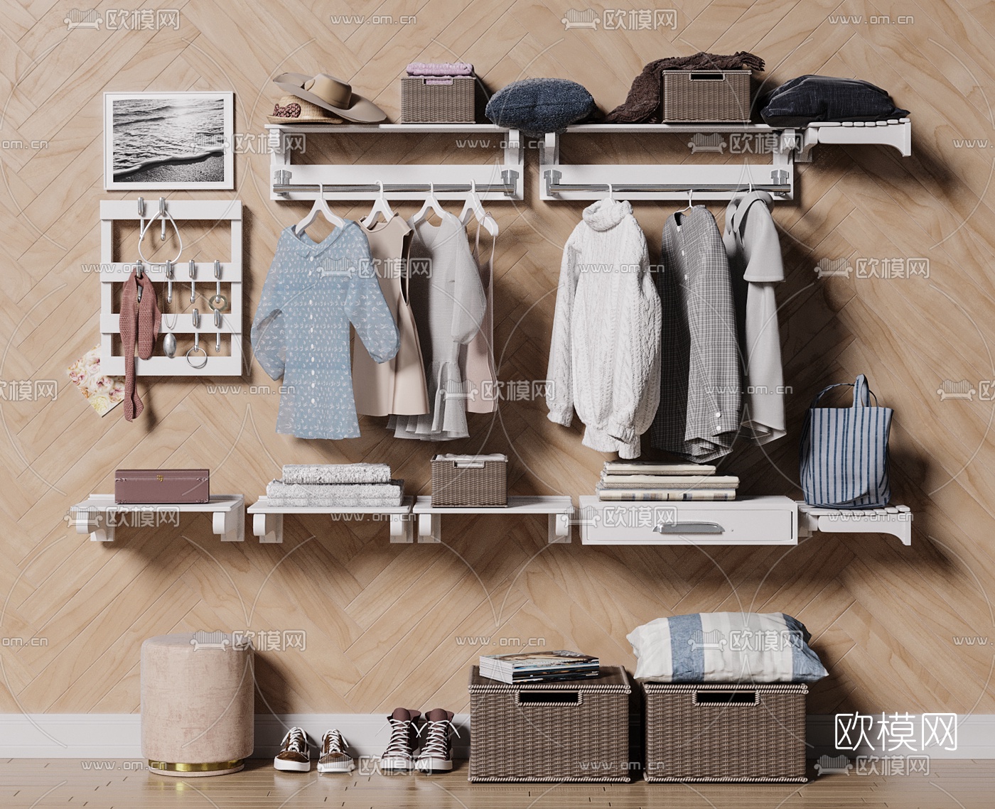 北欧服饰服装衣物鞋帽组合3d模型下载