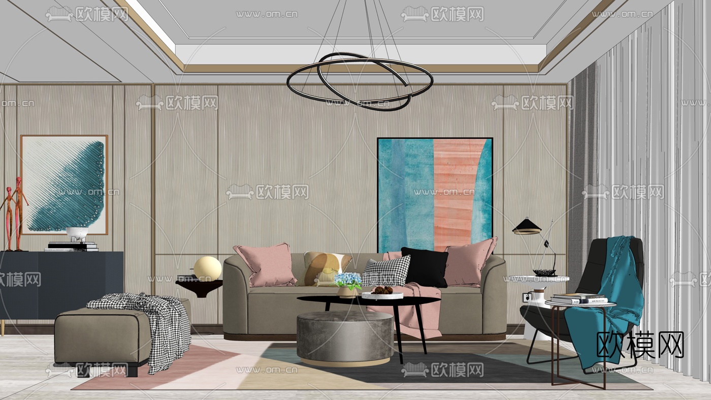 现代简约客厅su模型