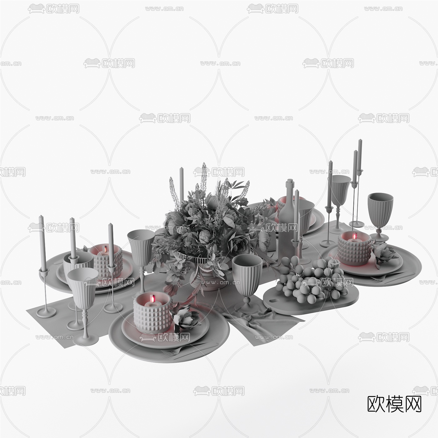 欧式西餐餐具组合3d模型下载（渲染图2）