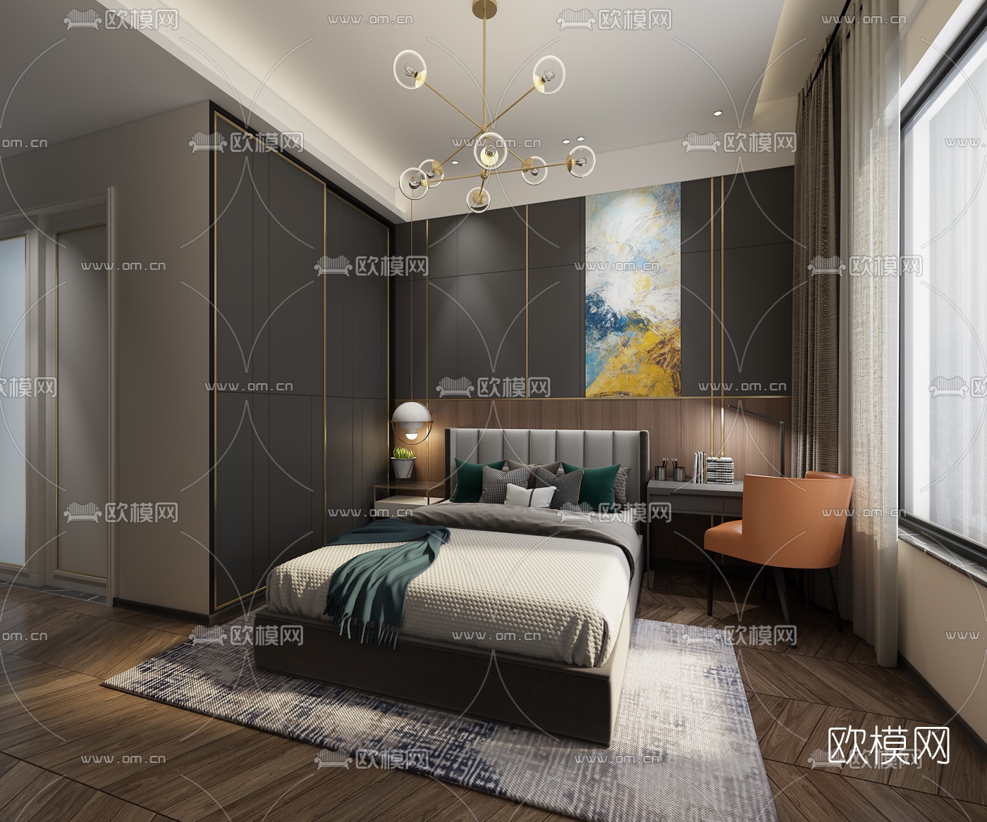 现代卧室主卧免费3d模型下载