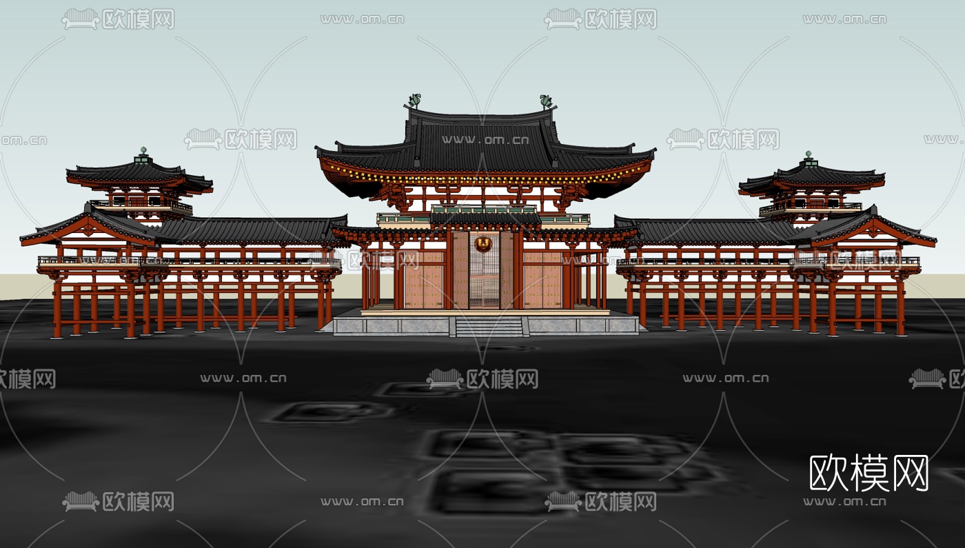 中式古建城楼免费su模型下载