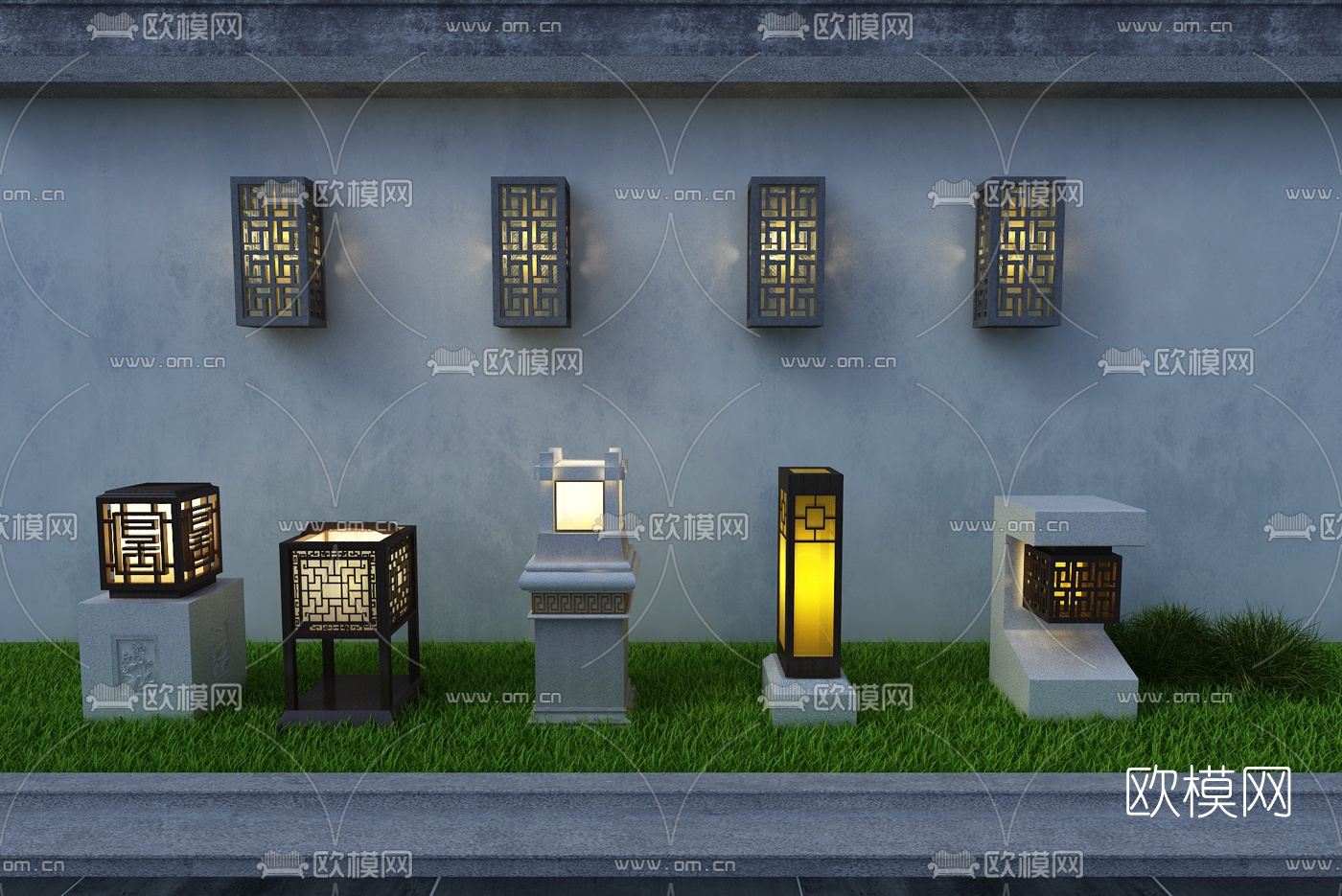 新中式户外灯草坪灯3d模型下载