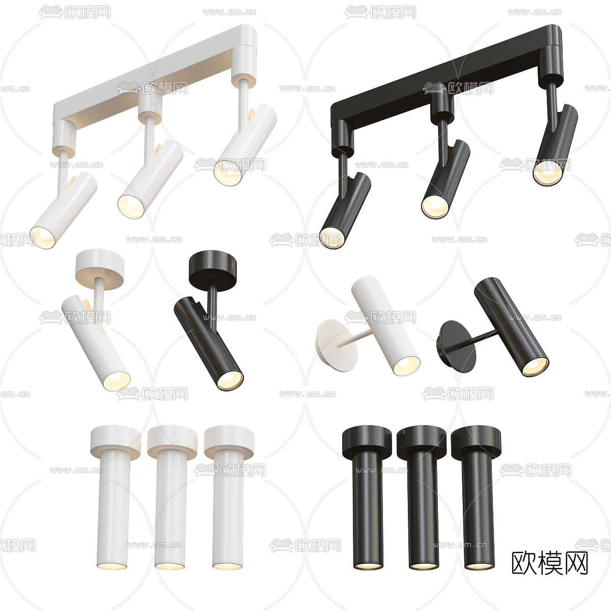 现代直筒吊灯射灯组合3d模型下载（渲染图3）