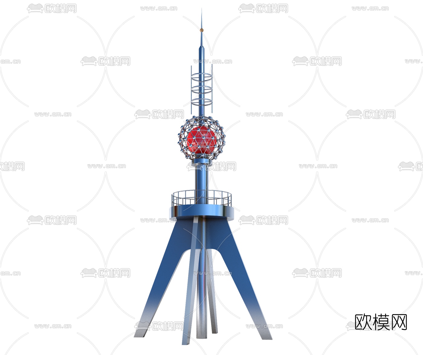 现代楼顶信号通讯电塔3d模型