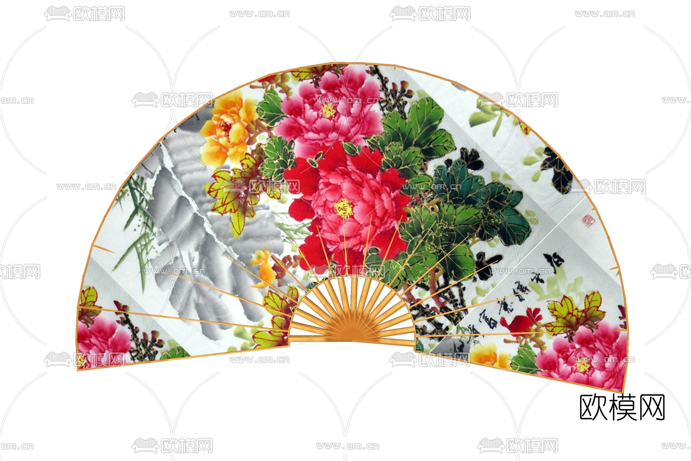 中式印花折扇摆件免费su模型下载