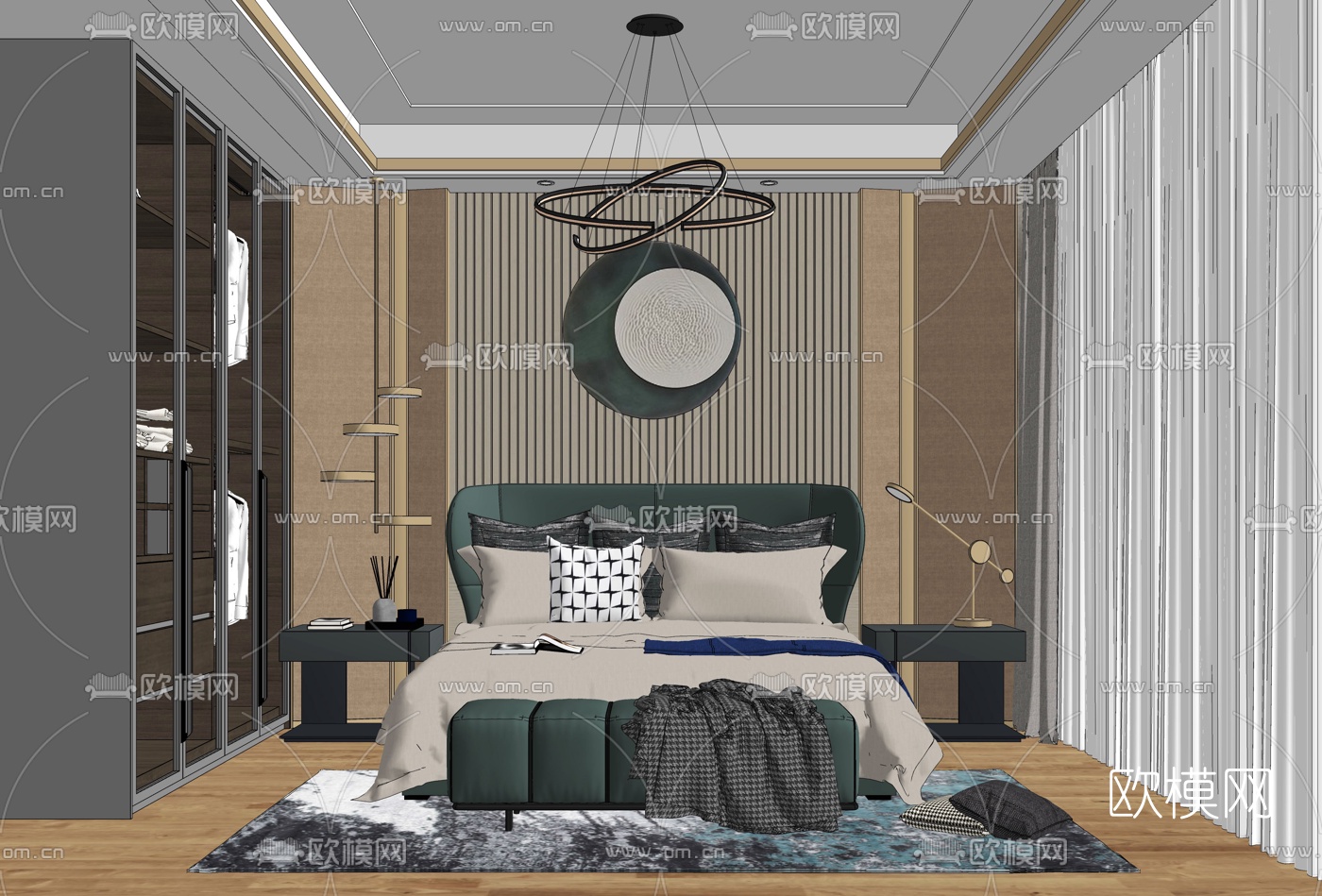 现代轻奢卧室su模型