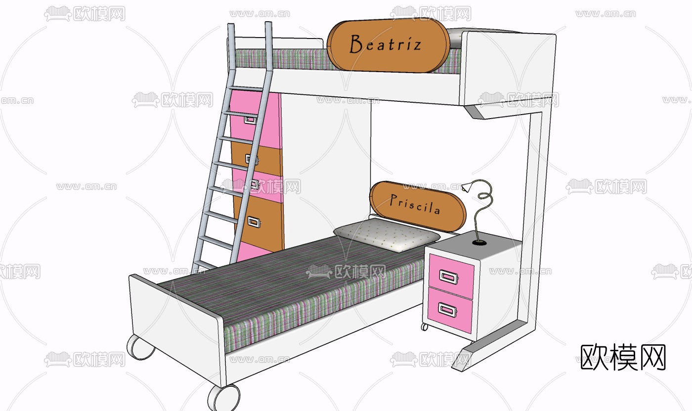 现代实木儿童床免费su模型下载