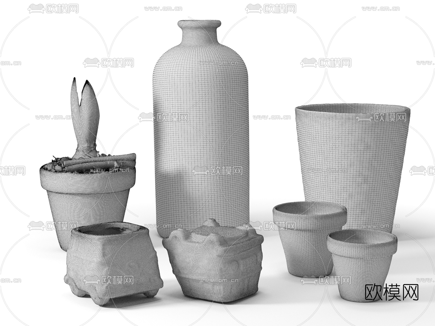 现代花盆植物组合3d模型