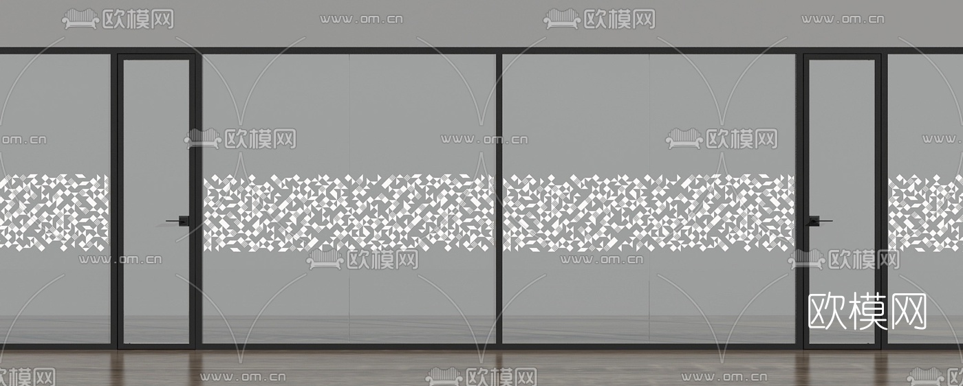 现代办公铝合金玻璃隔断3d模型下载（渲染图2）