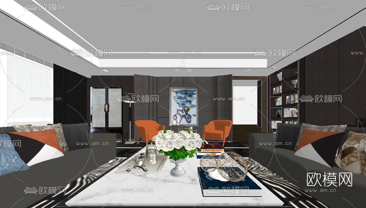 现代轻奢公寓su模型下载（渲染图3）