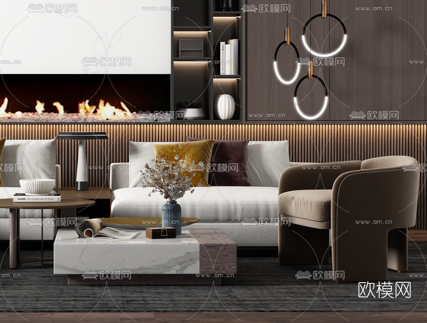 现代布艺转角沙发组合3d模型