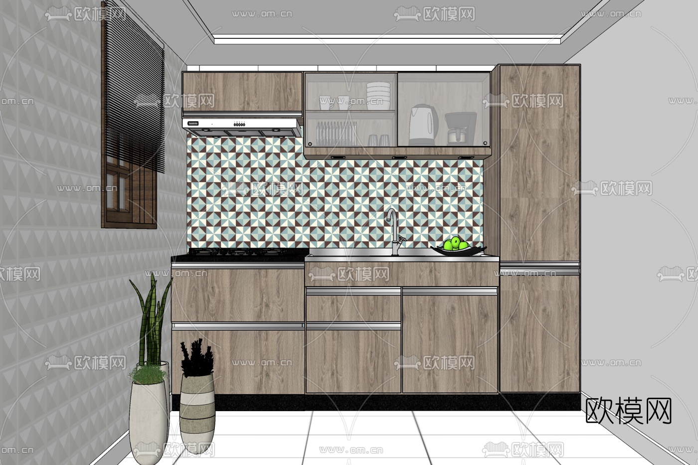现代厨房免费su模型下载