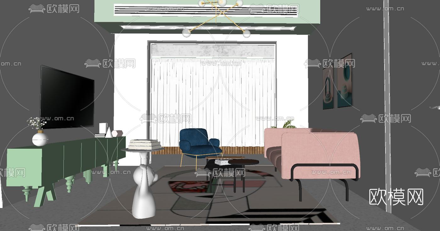北欧客厅su模型下载（渲染图2）