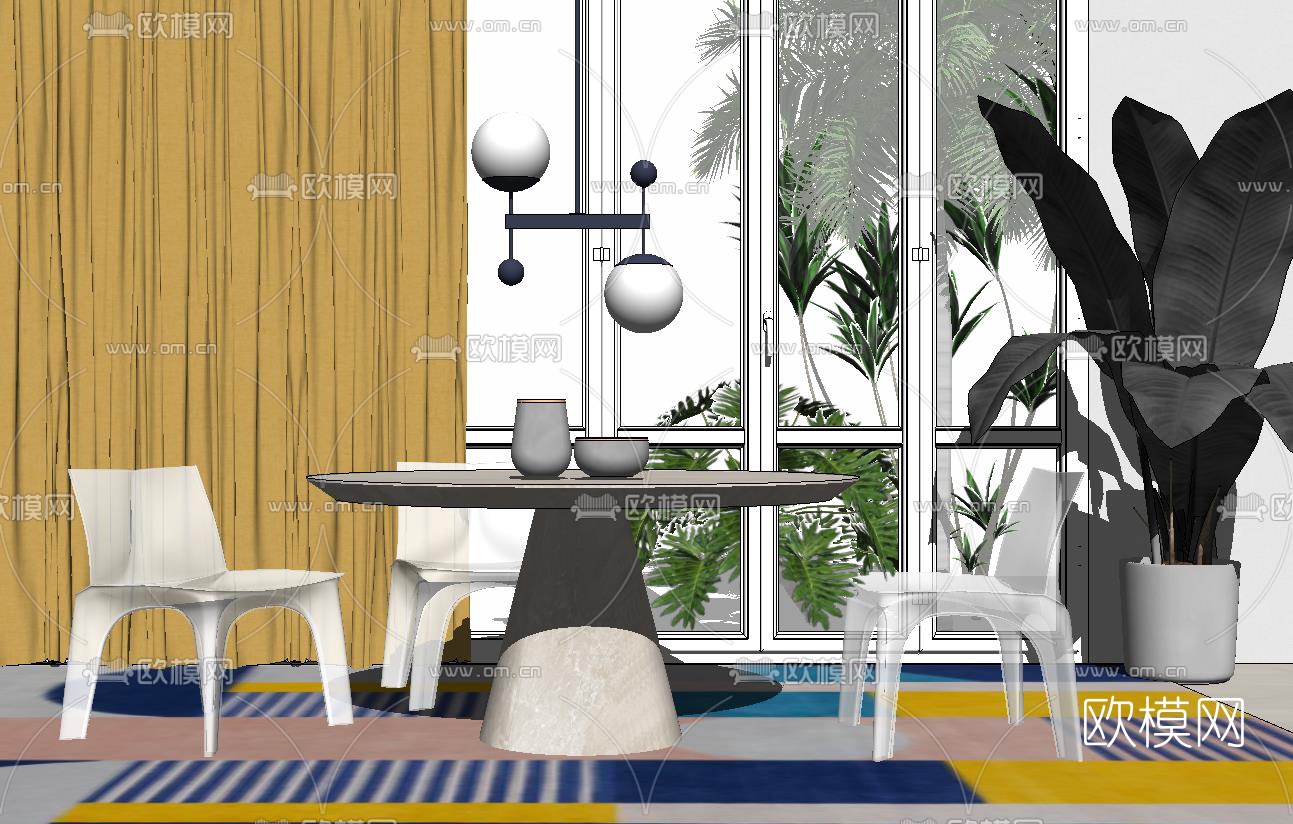 北欧简约餐厅su模型下载