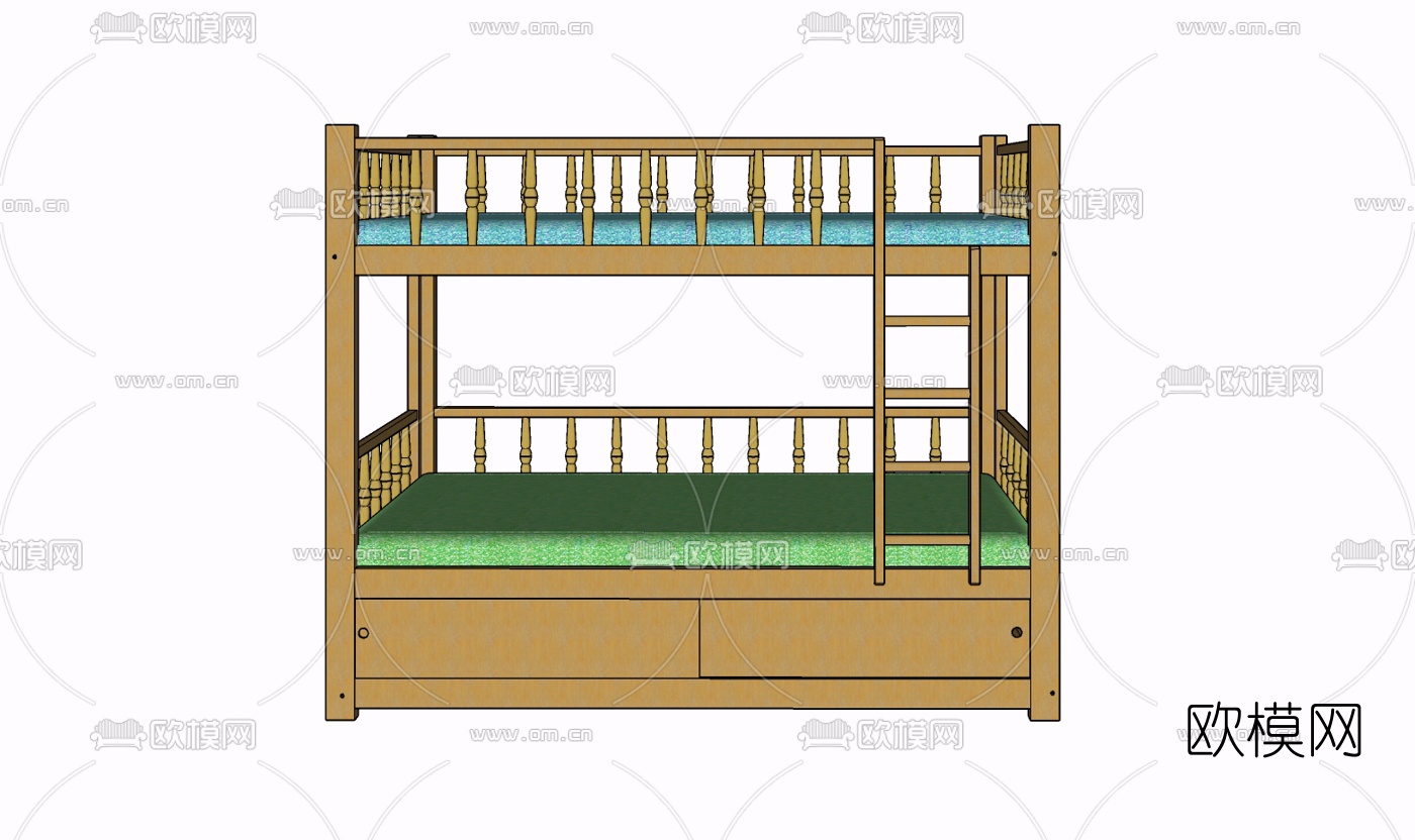 现代实木儿童床免费su模型下载