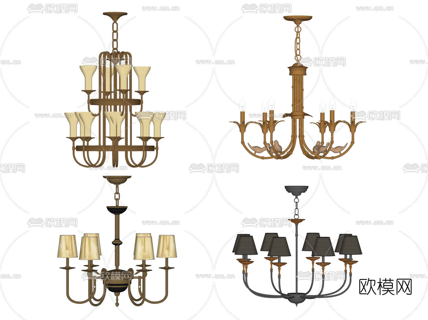 美式金属多头吊灯su模型下载