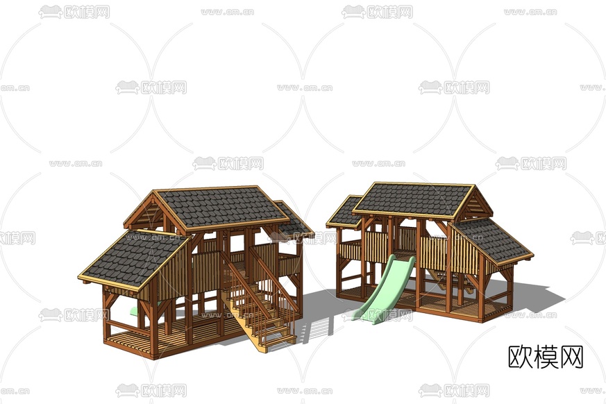 现代木屋滑梯免费su模型下载