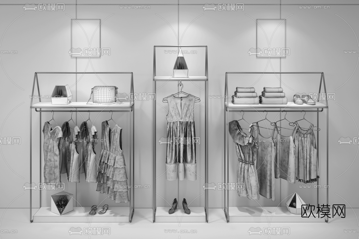 现代女装服饰展架3d模型下载（渲染图2）
