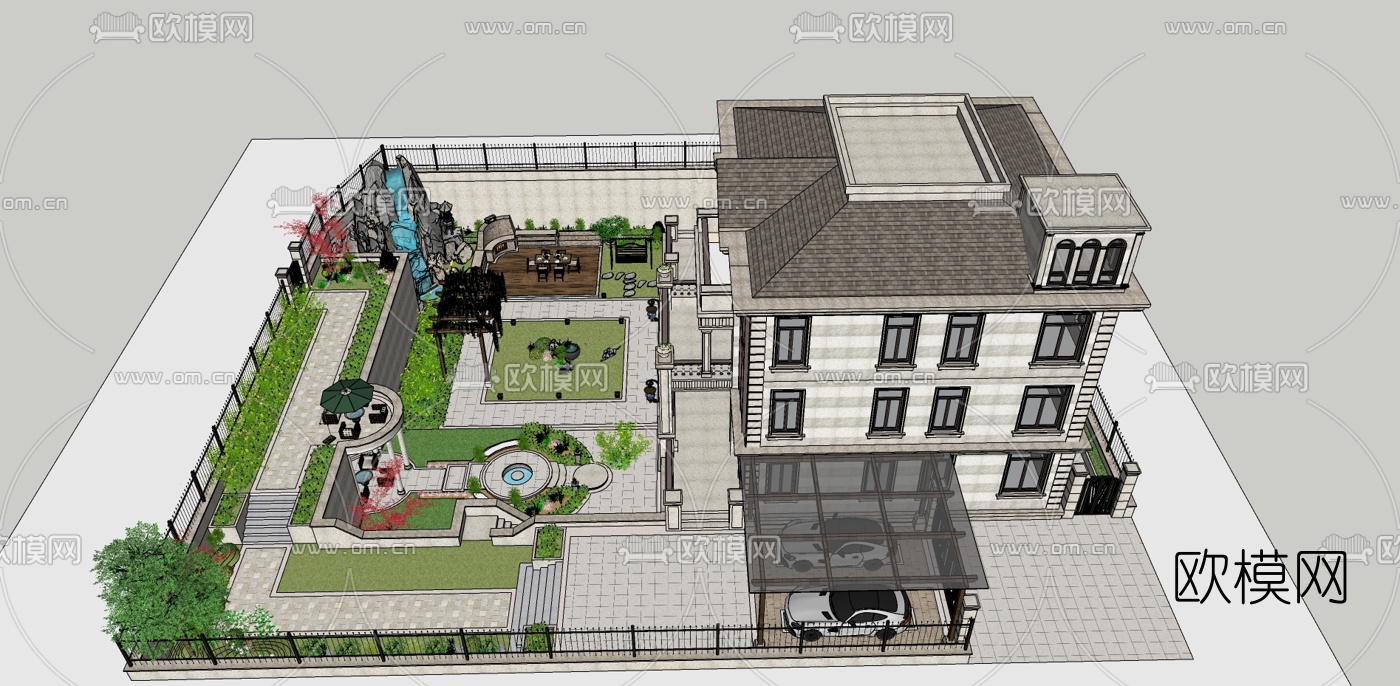 欧式别墅外观su模型下载（渲染图4）
