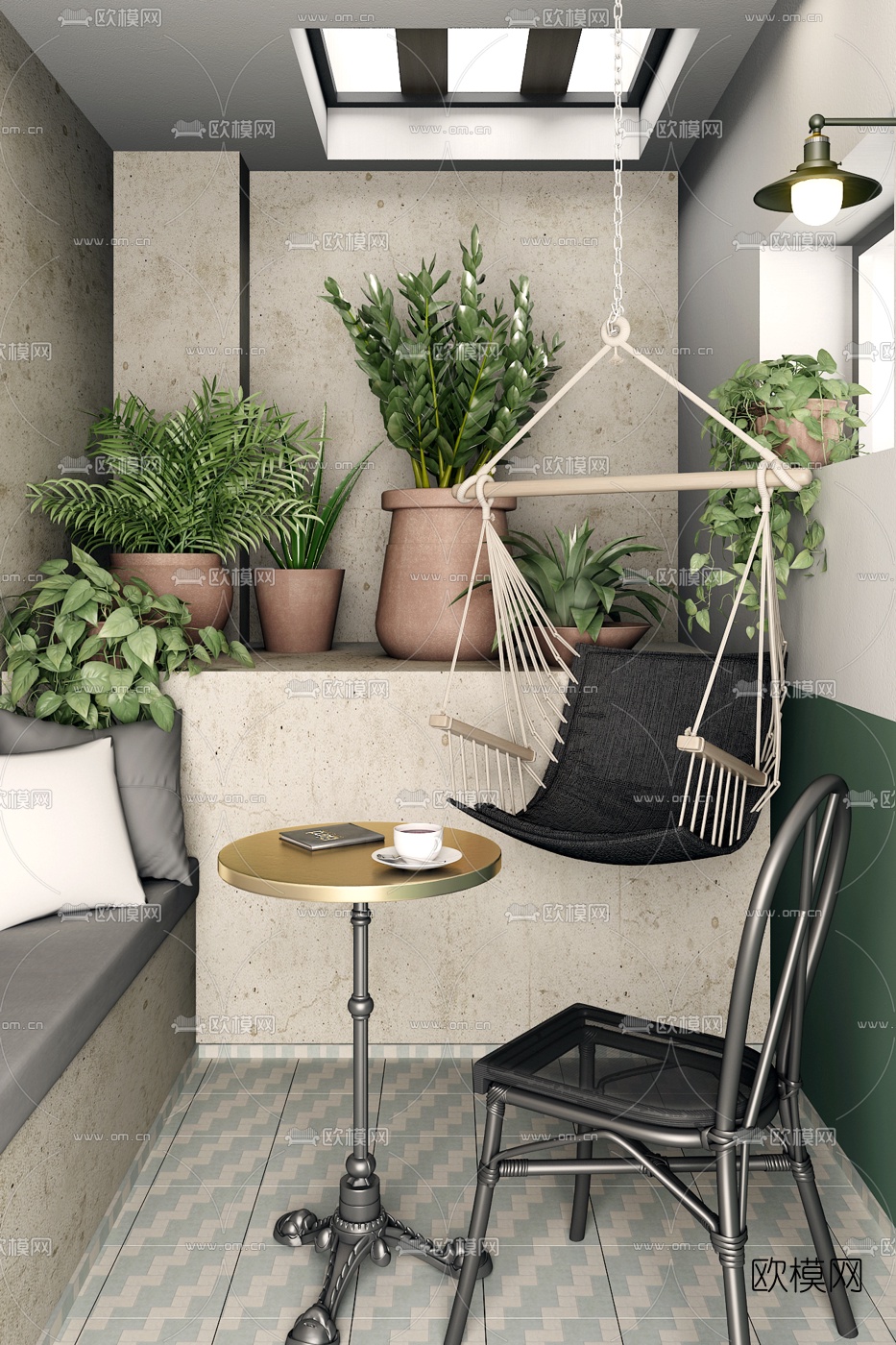 现代吊椅茶几绿植吊篮组合3d模型下载