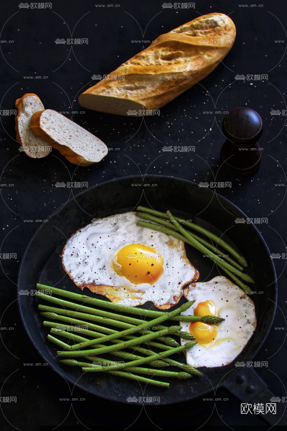 现代面包荷包蛋平底锅3d模型下载